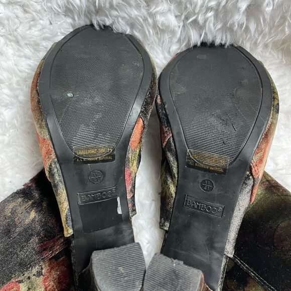 Bamboo Fall floral multi color Velvet ankle sandals peep toe side zipper size 11 - Picture 7 of 12
